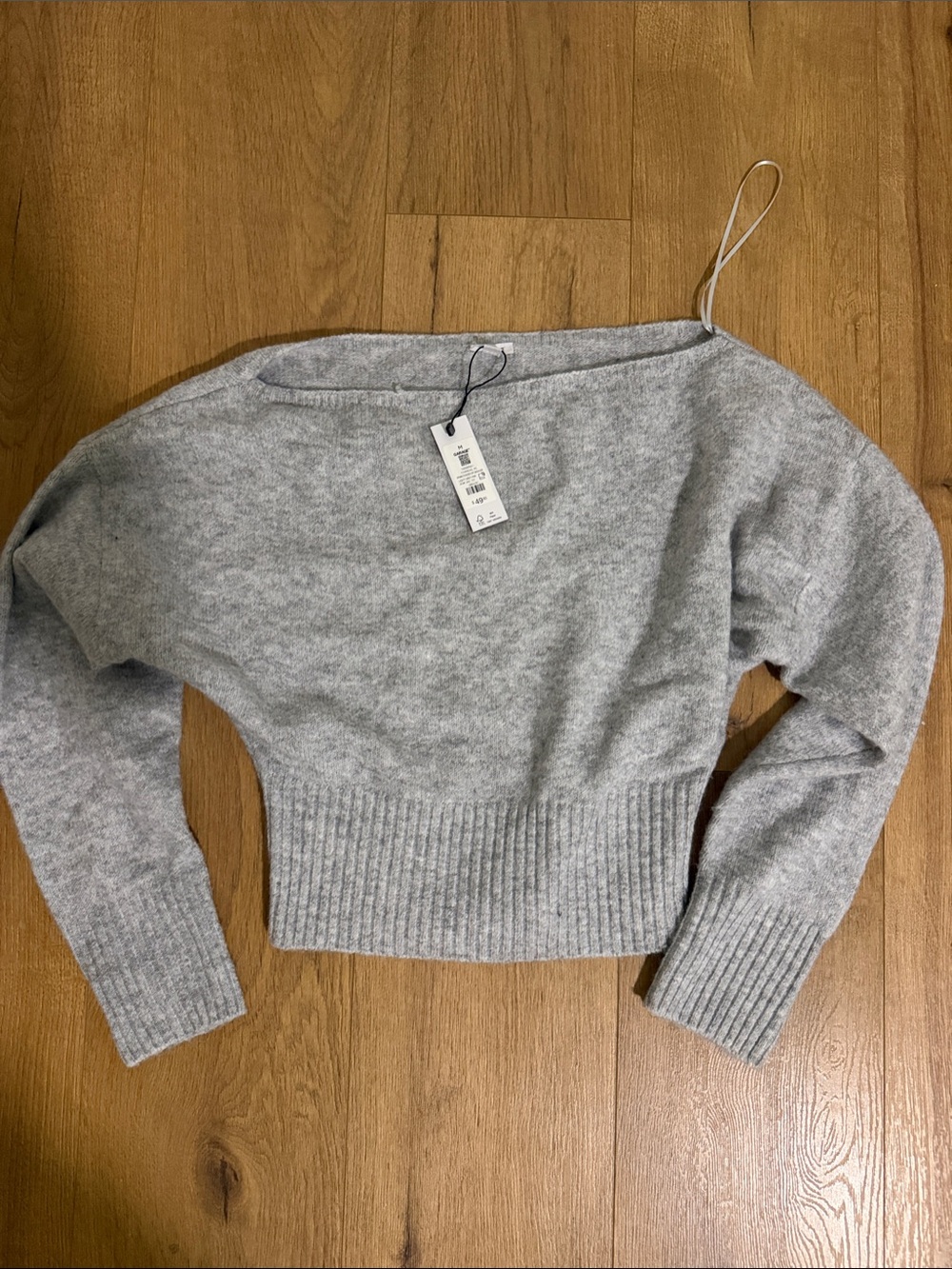 Garage Light Grey Off-Shoulder Ribbed Waist Sweater